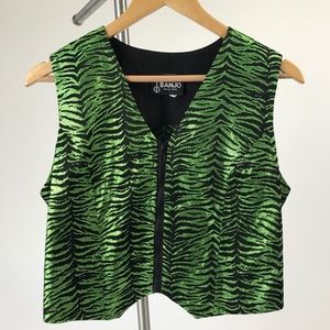 Vintage 1980 zebra print metallic blouse top vest